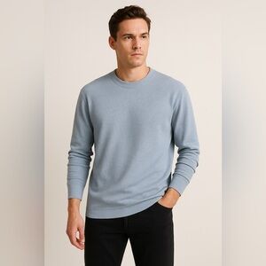 Banana Republic XL Mini Rib Long Sleeve Crewneck Light Blue Heather Minimalist